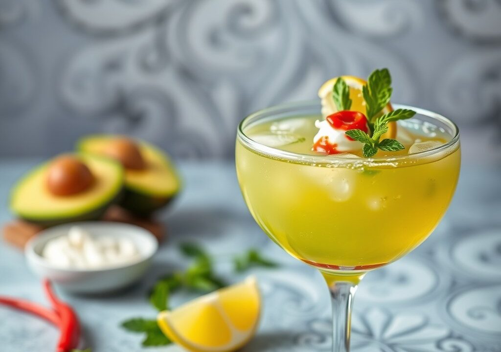 Avocadococktail met cayennepeper, AI-gegenereerde illustratie