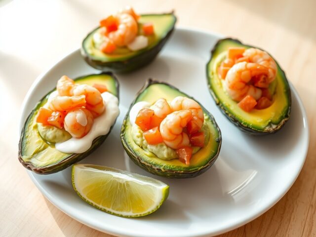 Avocadomousse met garnalenbootjes
