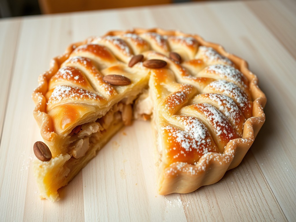 B’stilla Hartige taart uit Marokko, AI-gegenereerde illustratie