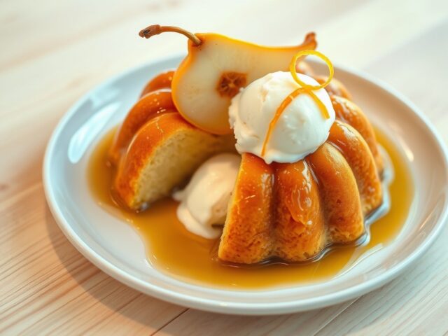 Baba au poire, glace à la vanille