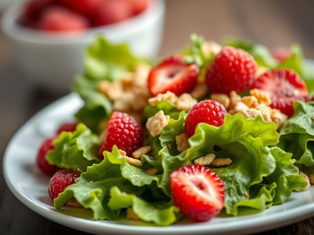 Babyleaf salade met Sugarsnaps, Aardbeien en Bietj