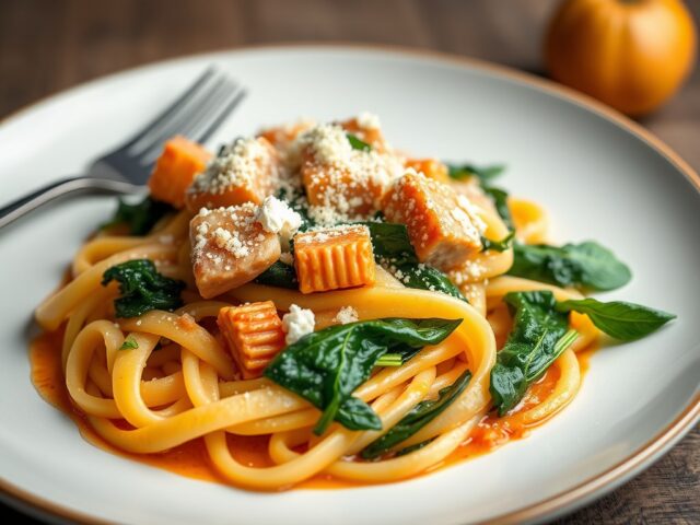 Balletjes met paprikacoulis en pappardelle