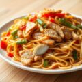 Bami gesneden kip