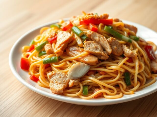 Bami gesneden kip