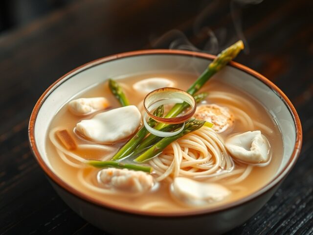 Bamiesoep met asperges en krab