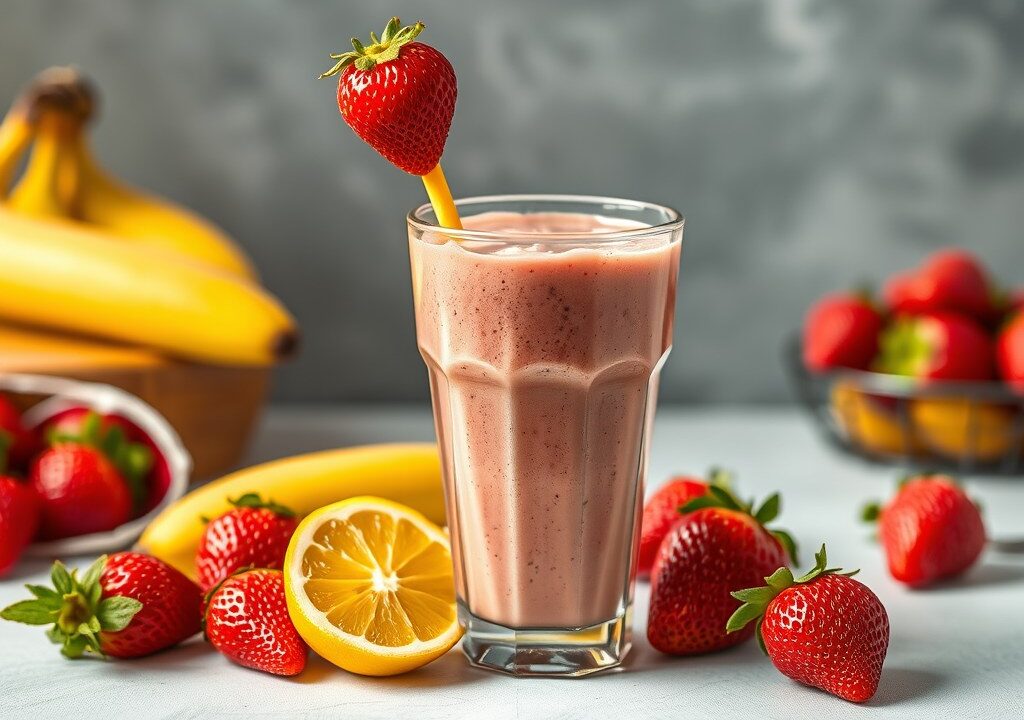 Banaan Aardbeien Smoothie, AI-gegenereerde illustratie