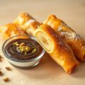 Banaan in filodeeg met chocolade- pistachedip