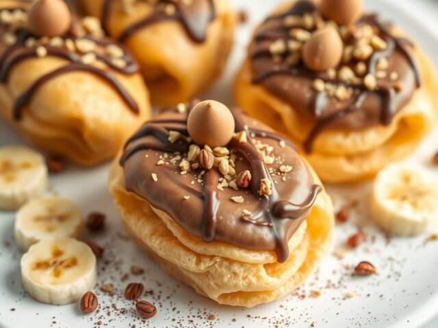 Banaan in filodeeg met chocolade- pistachedip — AI-gegenereerde illustratie