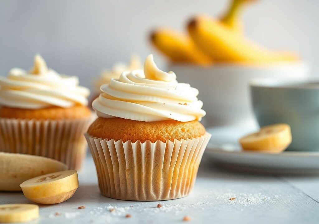 Bananen cupcakes, AI-gegenereerde illustratie