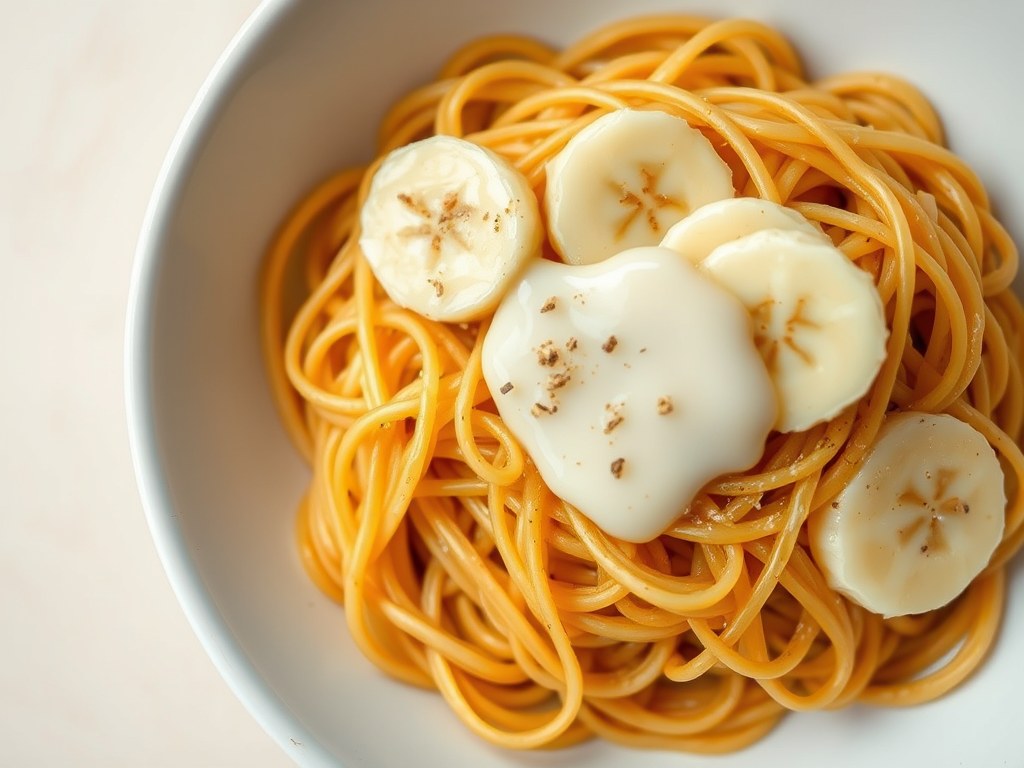 Bananen met karamelvermicelli, AI-gegenereerde illustratie