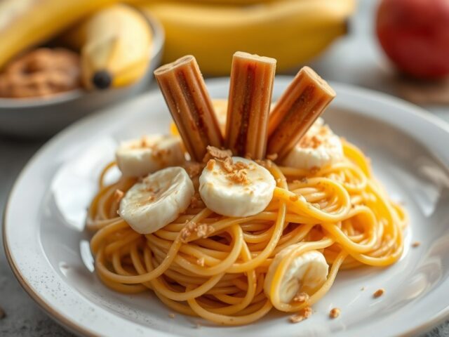 Bananen met karamelvermicelli — AI-gegenereerde illustratie