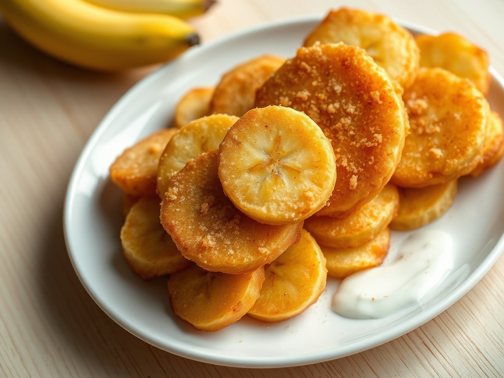 Bananenbeignets met kokosmelk, AI-gegenereerde illustratie