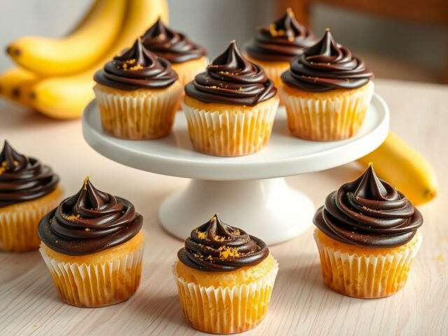 Bananencupcakes met chocoladeganache