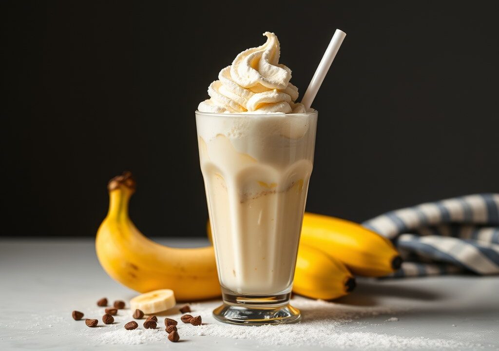 Bananenmilkshake, AI-gegenereerde illustratie
