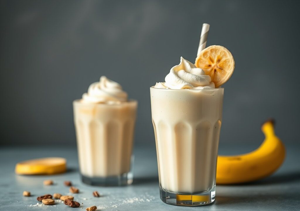 Bananenmilkshake, AI-gegenereerde illustratie