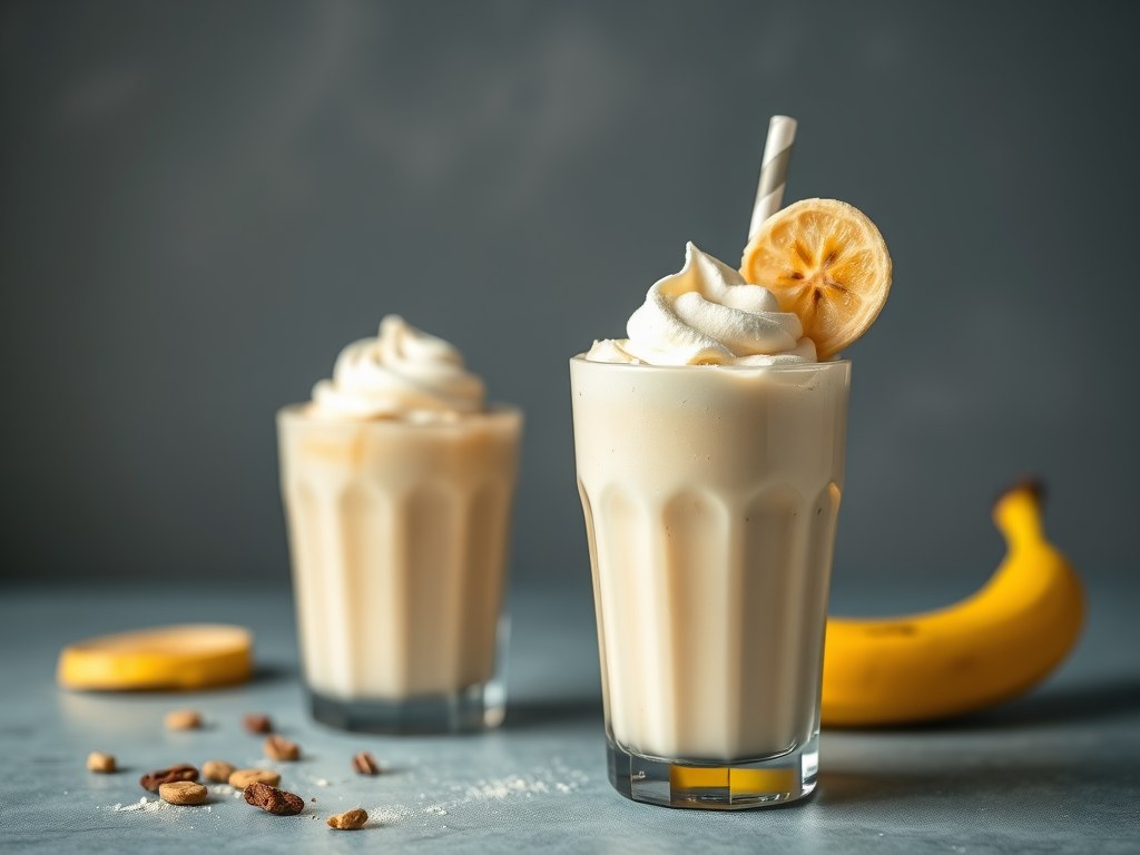 Bananenmilkshake, AI-gegenereerde illustratie