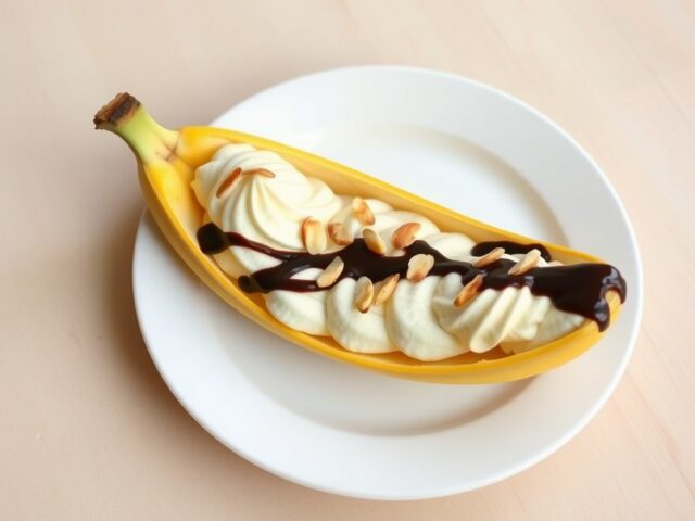 Bananenmousse in een bananenbootje