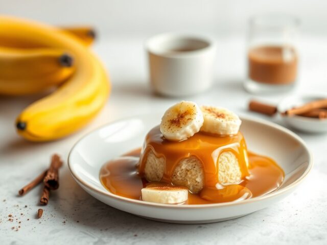 Bananenpudding met karamelsaus — AI-gegenereerde illustratie