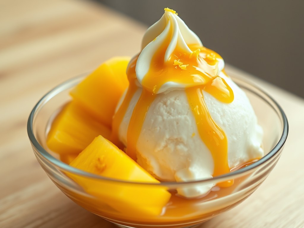 Bananenroomijs met ananas, AI-gegenereerde illustratie