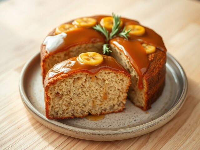 Bananentaart met caramel en rozemarijn