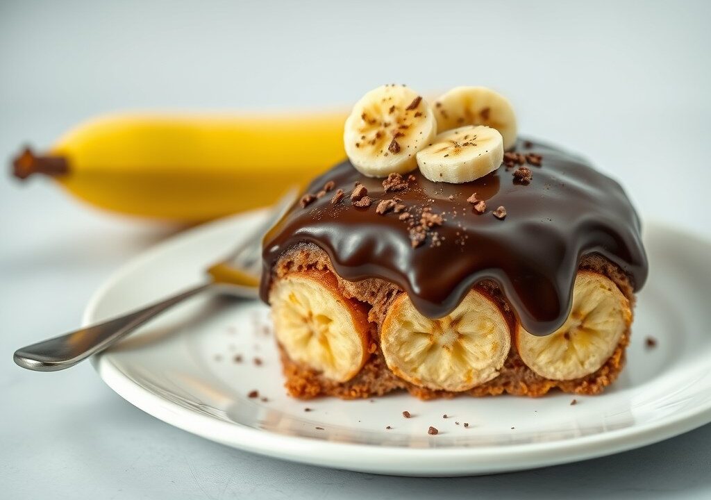 Bananentaart met chocolade, AI-gegenereerde illustratie