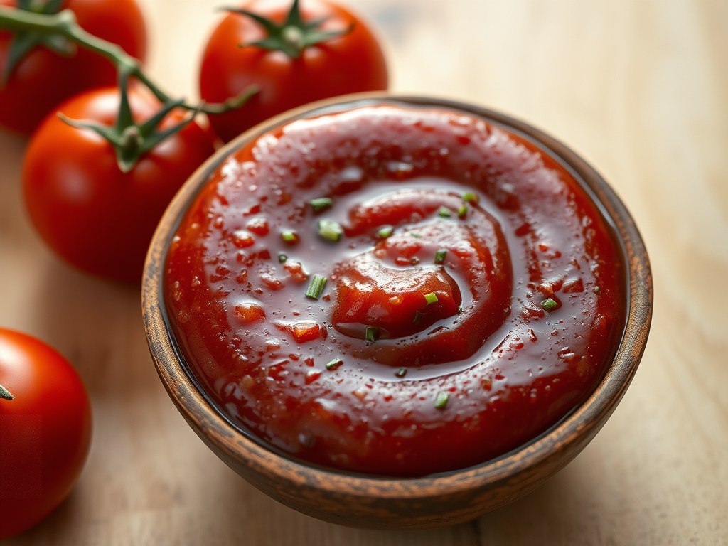 Barbecuesaus met tomaten, AI-gegenereerde illustratie