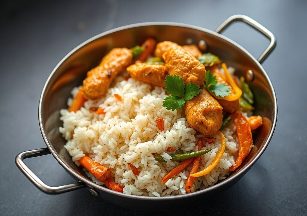 Basmati-rijst met wokgroenten — AI-gegenereerde illustratie