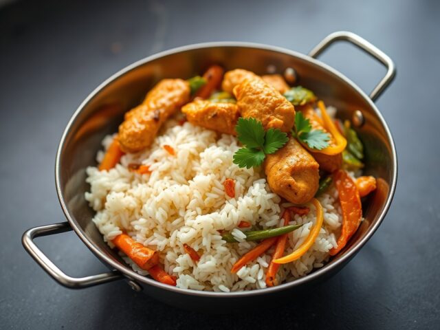 Basmati-rijst met wokgroenten — AI-gegenereerde illustratie
