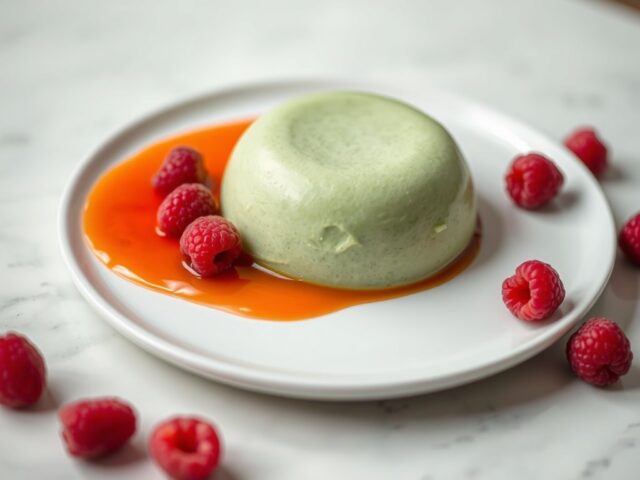 Bavarois van asperges met bloedsinaasappelsaus