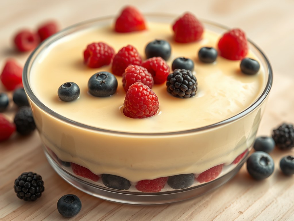 Bavarois van fijne vruchten en advocaat, AI-gegenereerde illustratie
