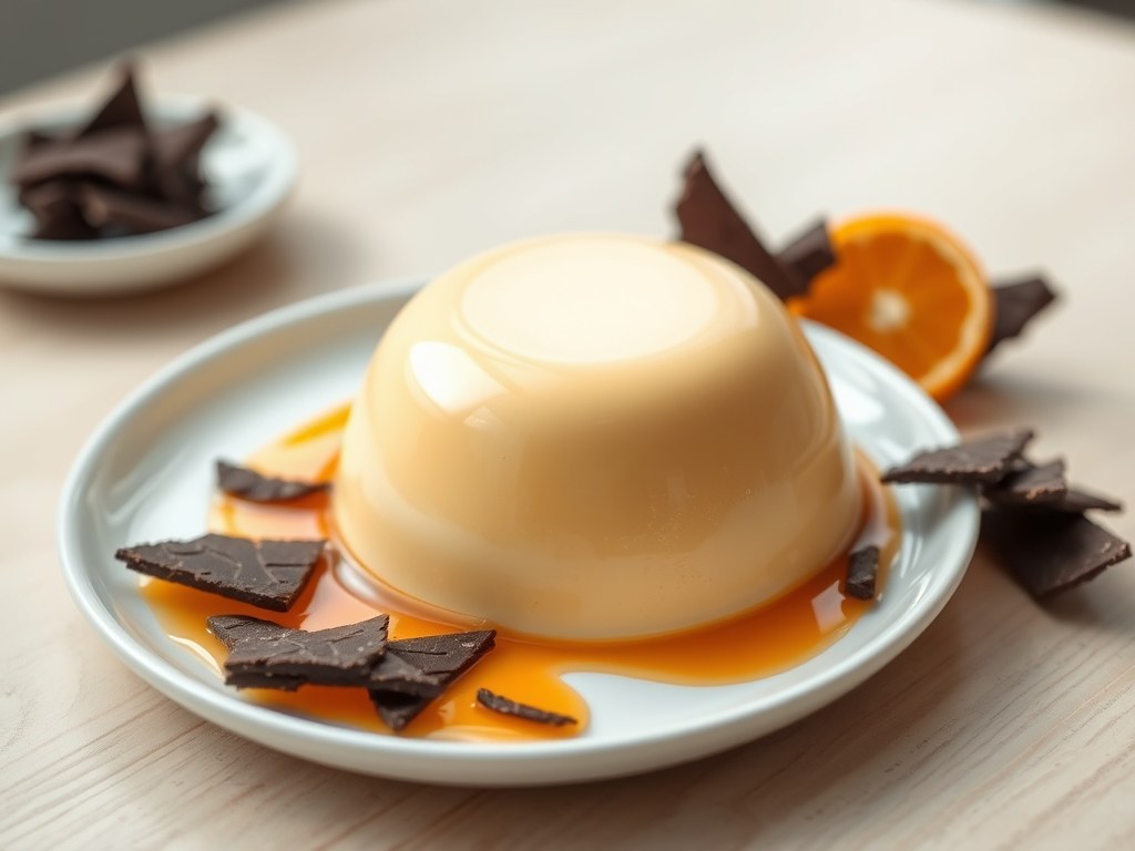 Bavarois van mandarijnenlikeur met krokante chocol, AI-gegenereerde illustratie