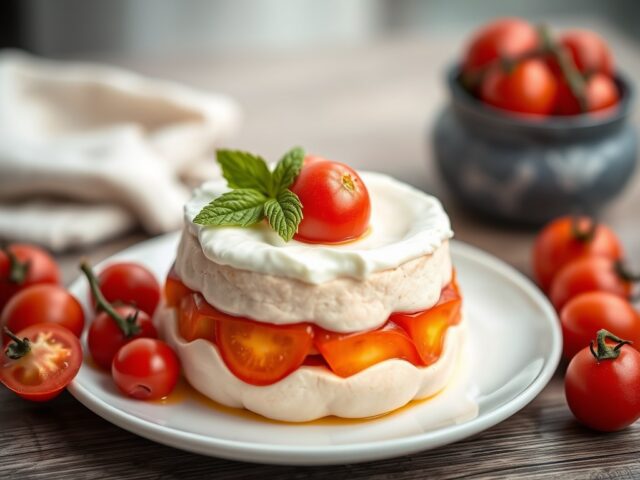 Bavarois van tomaat met garnaaltjes — AI-gegenereerde illustratie