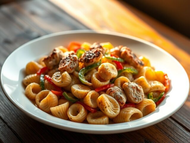 Bayou chicken met pastaslakjes
