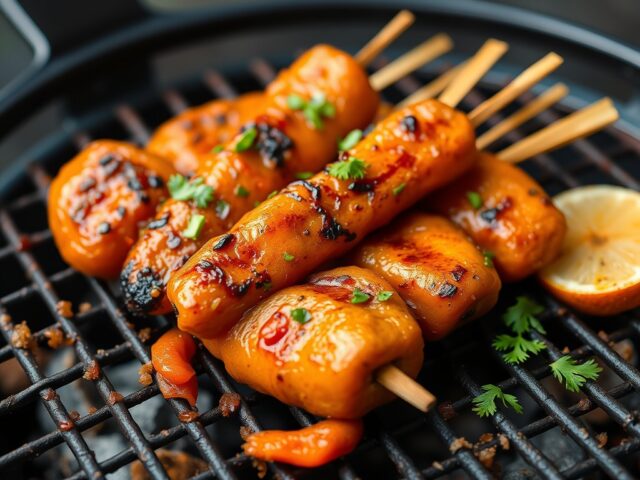BBQ Ketjapkip met worteltjes-saté — AI-gegenereerde illustratie