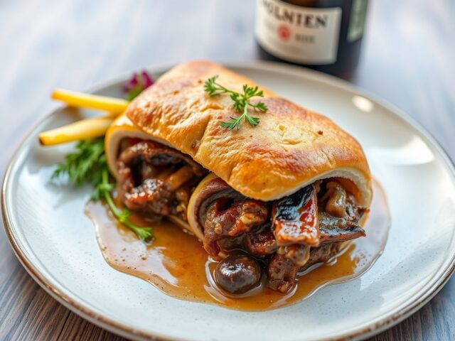 Beef Wellington van wildzwijnshaas ( zie opm) — AI-gegenereerde illustratie