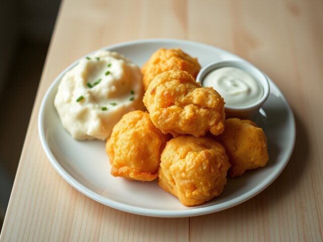 Beignets van kabeljauw met karnemelkpuree