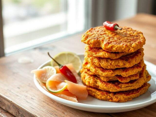 Beignets van pompoen met gerookte forel