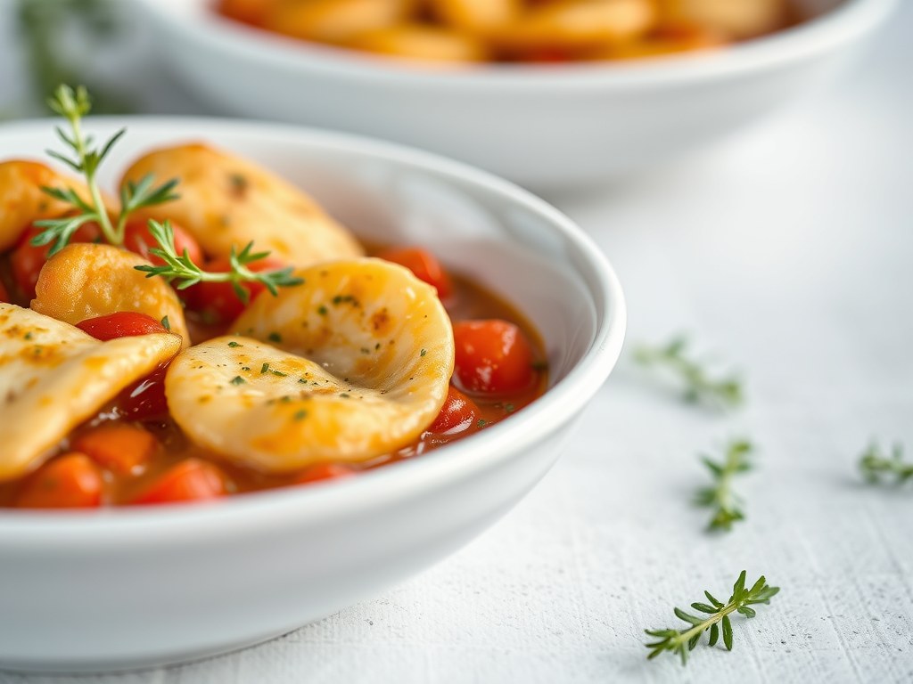 Bieflappen in tomaten-crèmesaus, AI-gegenereerde illustratie