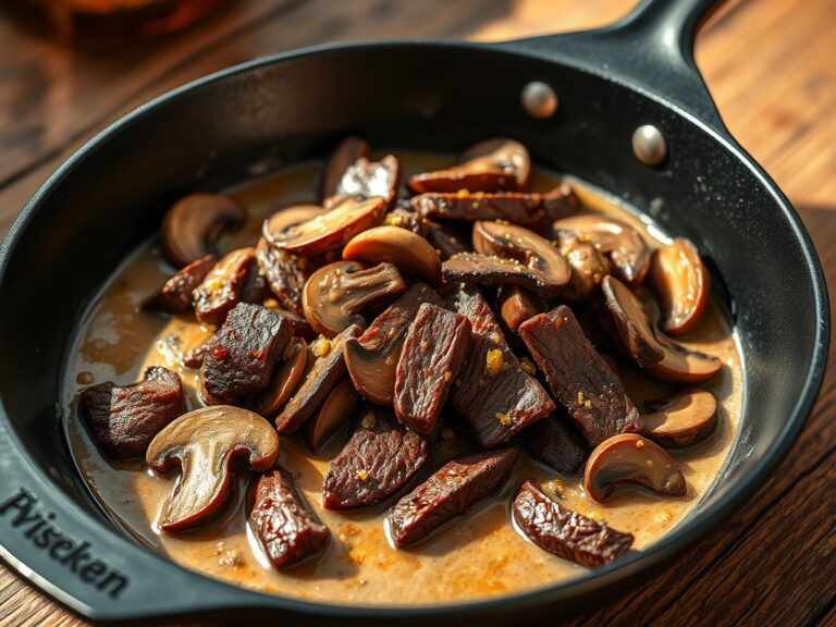 Biefstuk met champignons en whiskeysaus