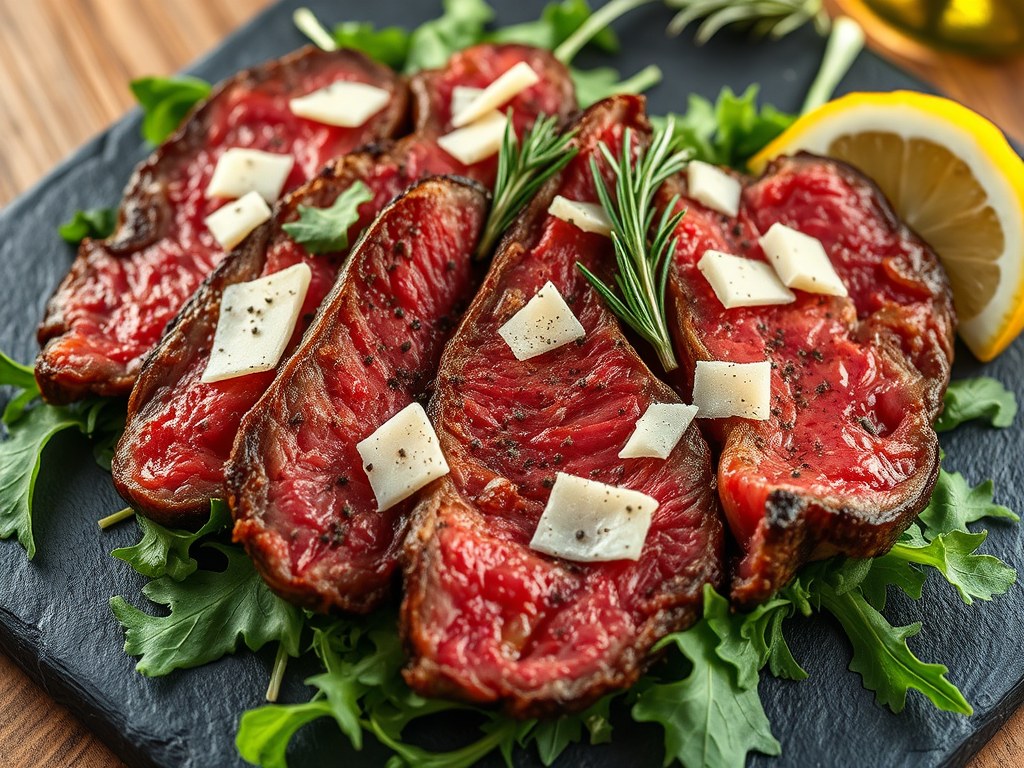 Biefstuk tagliata, AI-gegenereerde illustratie