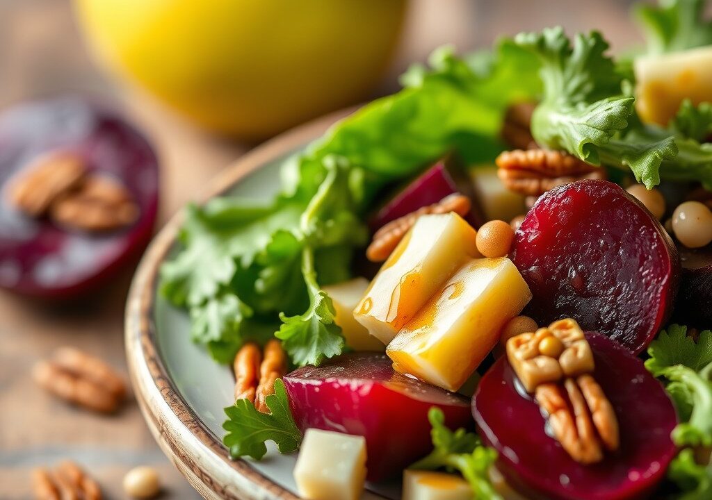 Bietensalade met appel-perenstroop dressing, AI-gegenereerde illustratie