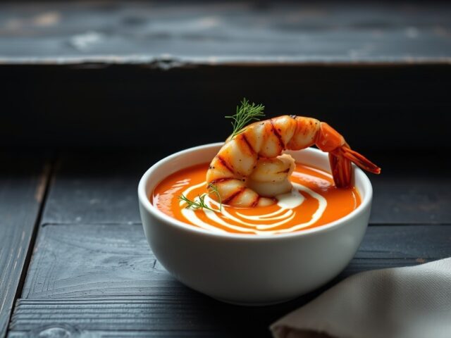 Bisque van tijgergarnalen en venkel