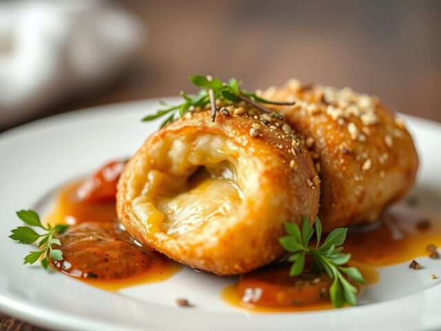 Bitterbal met asperge met een vijgenchutney