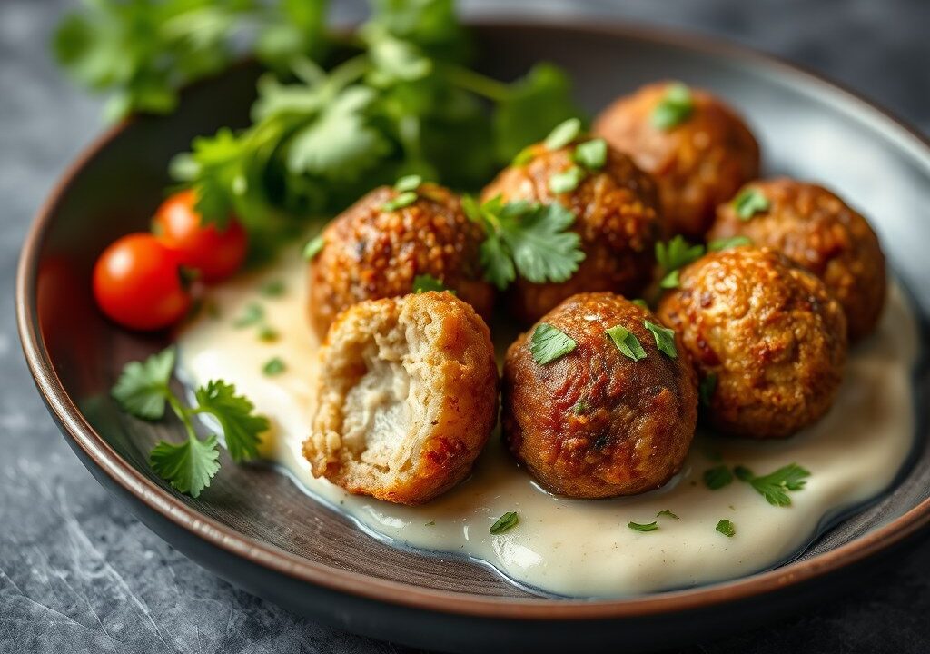 Bitterballen van rivierkreeftjes gepaneerd met no-egg, AI-gegenereerde illustratie