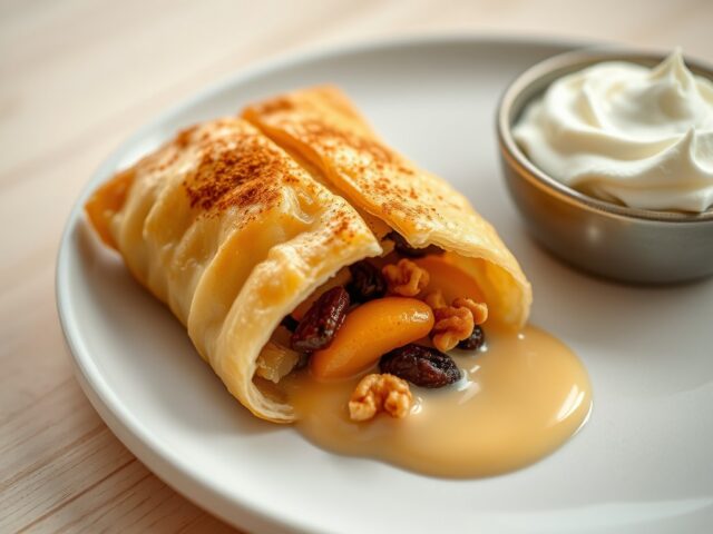 BLADERDEEG MET APPEL NOTEN EN PUDDING