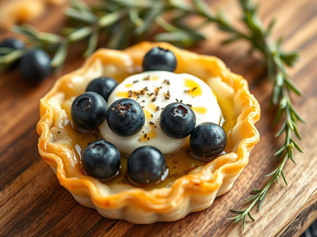 Bladerdeeg-taartje met chevre, AI-gegenereerde illustratie