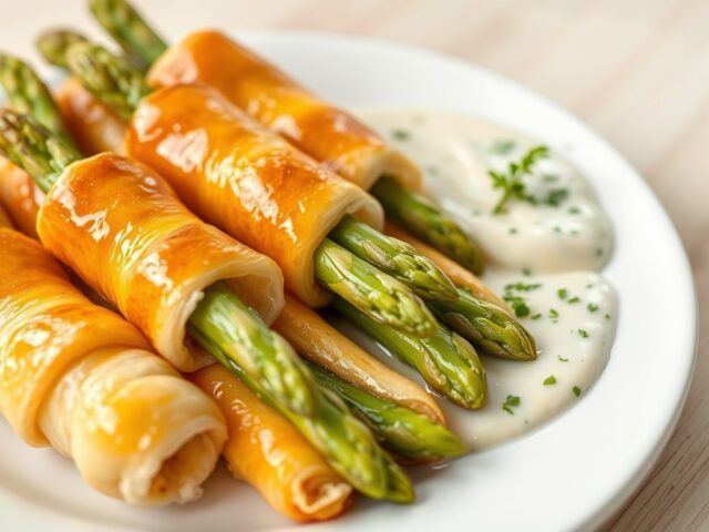 Bladerdeegbroodjes met asperges en kervelsaus