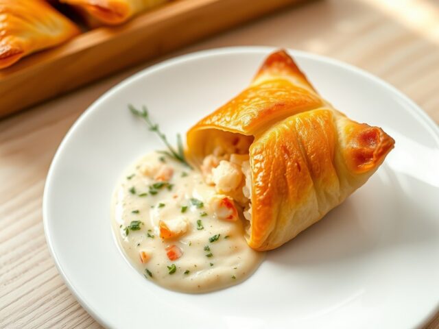 Bladerdeegenvelopje met krab en pastis
