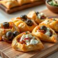 Bladerdeeggebakje met feta en rode ui