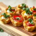 Bladerdeeghapjes met paprika, rucola en mozarella